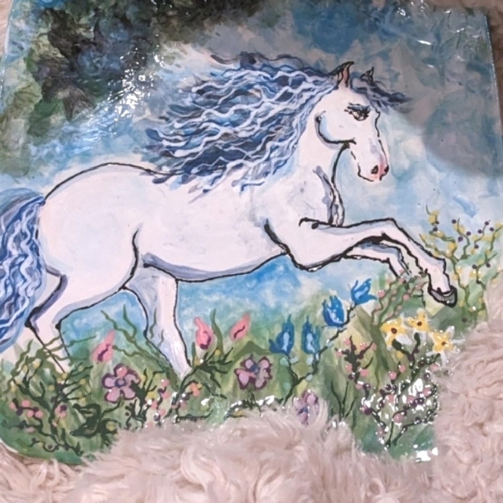 Handpainted Original signed Porcelain plate Horse one of a kind "Shadowfax"